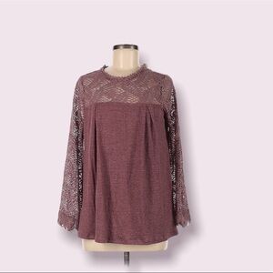 𝅺nwt Mystree womens lace peasant long sleeve top. Size medium